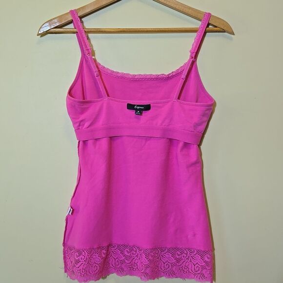 Express Y2K Lace Trim Tank Top Size Medium Pink Shelf Bra Barbie Coquette Girlie - Picture 12 of 16
